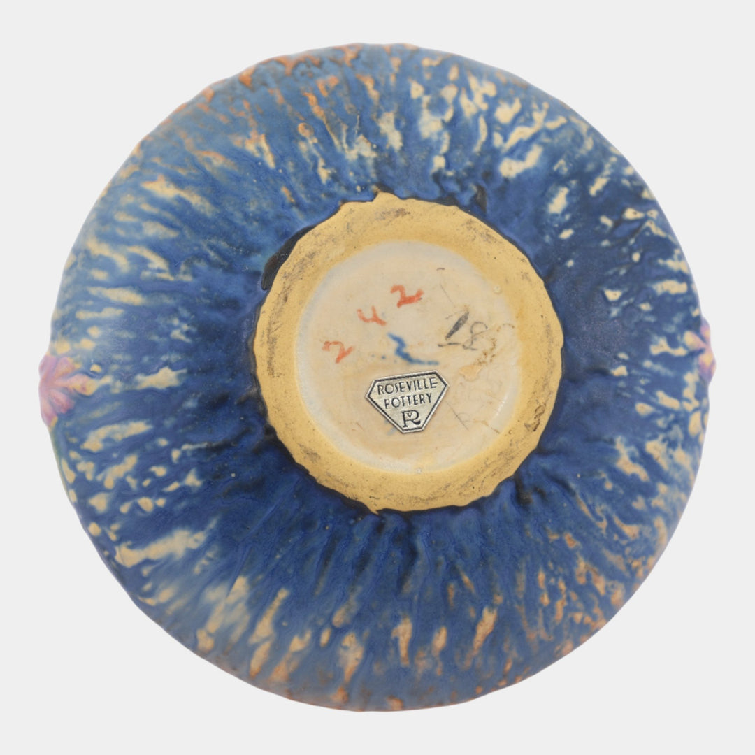 Roseville Wisteria Blue Vintage Art and Crafts Pottery Ceramic Bowl Vase 242-4