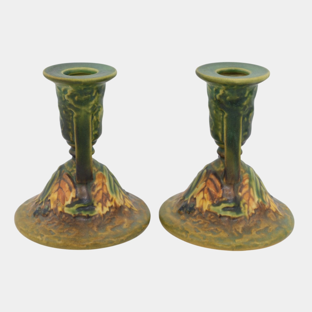 Roseville Blackberry Green 1932 Vintage Pottery Ceramic Candle Holders 1086-4
