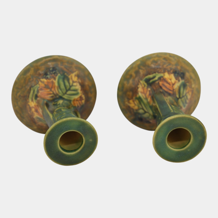 Roseville Blackberry Green 1932 Vintage Pottery Ceramic Candle Holders 1086-4