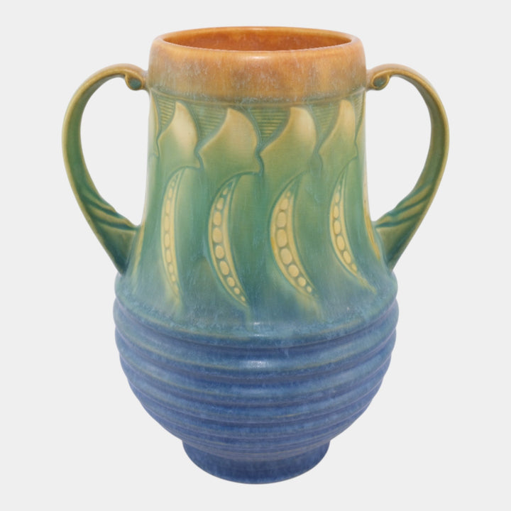 Roseville Falline Blue 1933 Vintage Art Pottery Ceramic Handled Vase 652-9 - Just Art Pottery