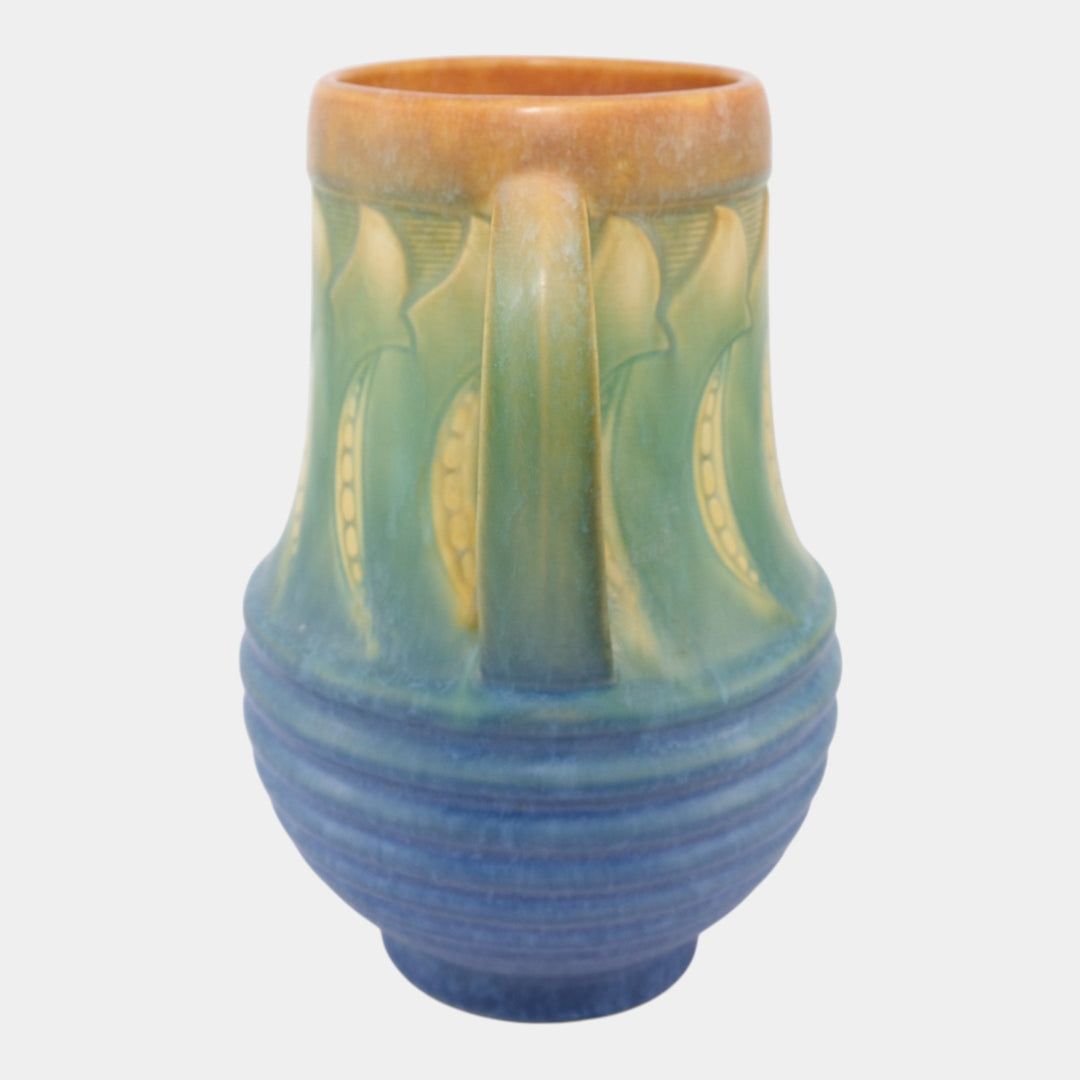 Roseville Falline Blue 1933 Vintage Art Pottery Ceramic Handled Vase 652-9 - Just Art Pottery