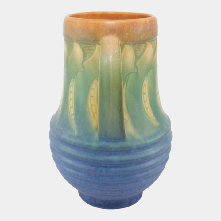 Roseville Falline Blue 1933 Vintage Art Pottery Ceramic Handled Vase 652-9 - Just Art Pottery