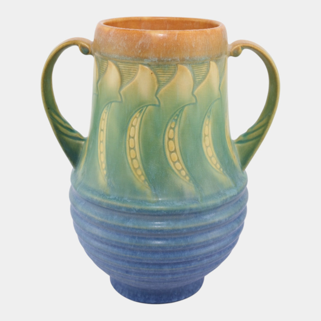 Roseville Falline Blue 1933 Vintage Art Pottery Ceramic Handled Vase 652-9 - Just Art Pottery