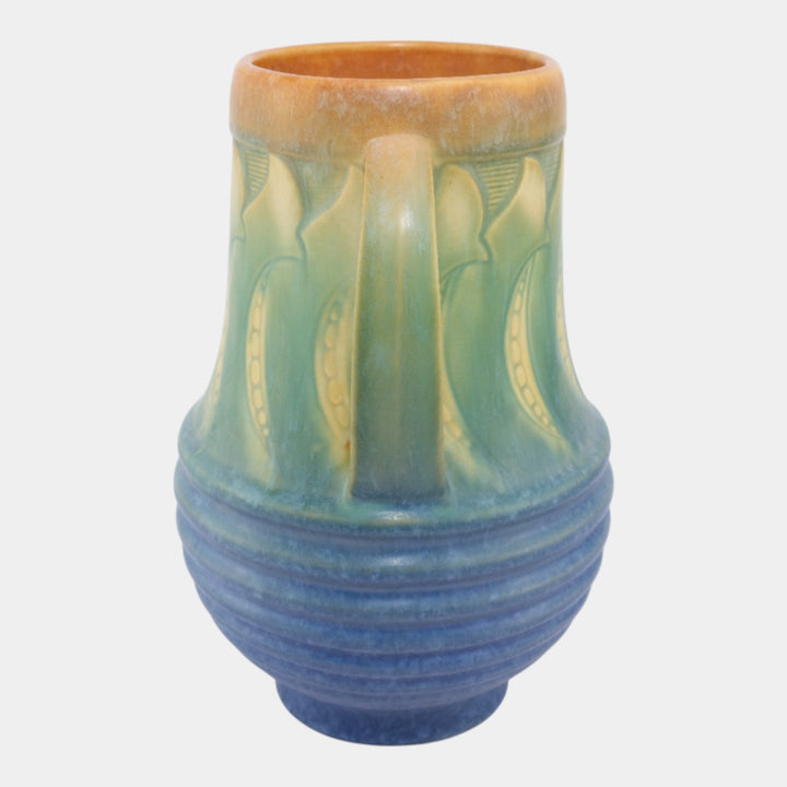 Roseville Falline Blue 1933 Vintage Art Pottery Ceramic Handled Vase 652-9 - Just Art Pottery