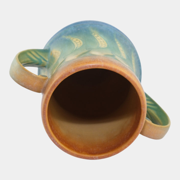 Roseville Falline Blue 1933 Vintage Art Pottery Ceramic Handled Vase 652-9 - Just Art Pottery