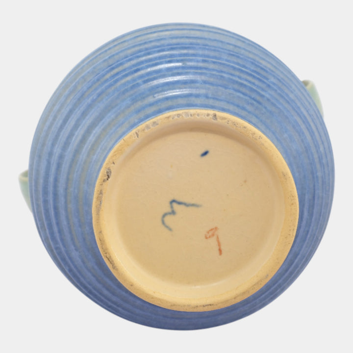 Roseville Falline Blue 1933 Vintage Art Pottery Ceramic Handled Vase 652-9 - Just Art Pottery