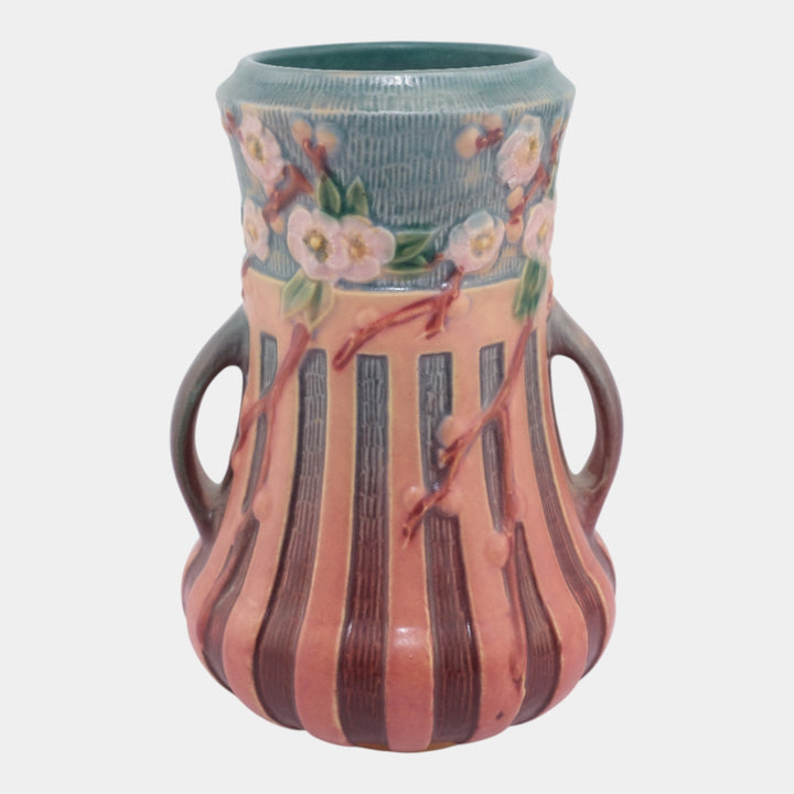 Roseville Cherry Blossom Pink 1933 Vintage Art Deco Pottery Ceramic Vase 624-8