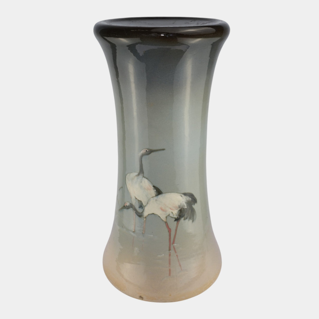 Weller Eocean 1898-1918 Antique Art Pottery Hand Painted Egret Ceramic Pedestal - Just Art Pottery