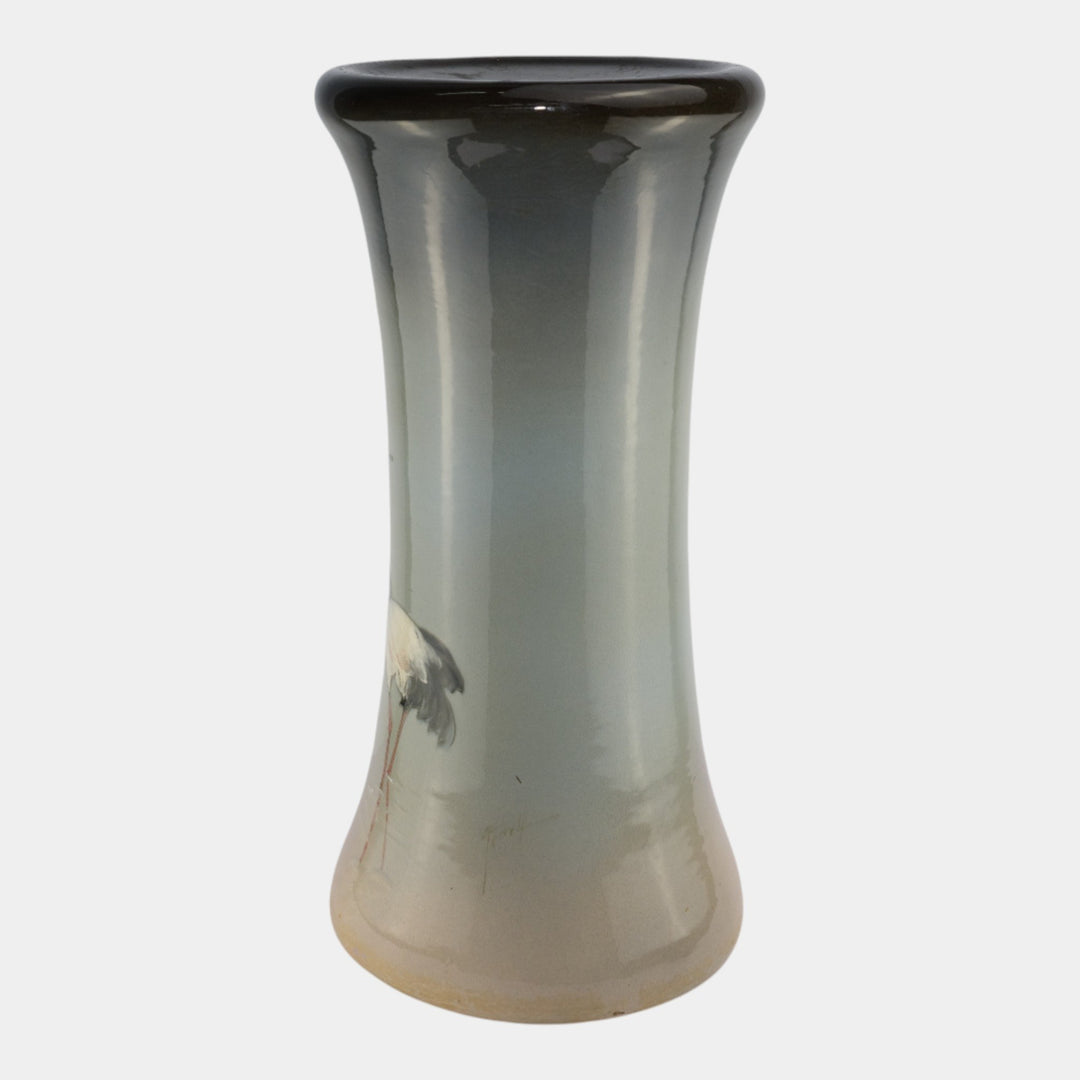 Weller Eocean 1898-1918 Antique Art Pottery Hand Painted Egret Ceramic Pedestal - Just Art Pottery