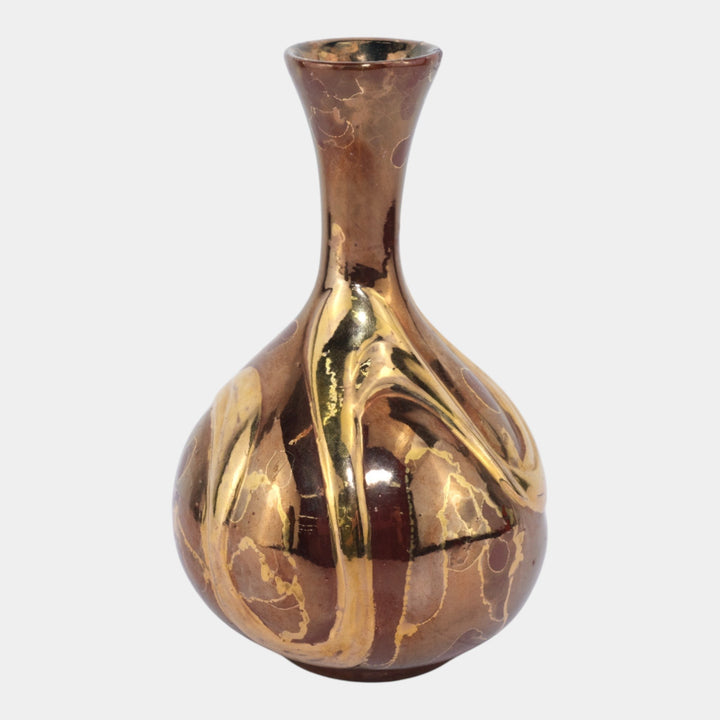Elaine Knutson Studio Art Pottery Hand Made Ceramic Metallic Luster Bulbous Vase