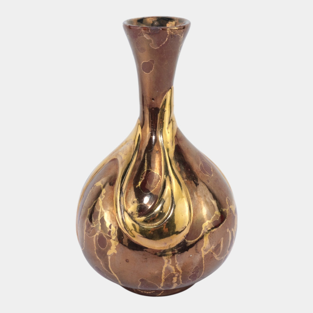 Elaine Knutson Studio Art Pottery Hand Made Ceramic Metallic Luster Bulbous Vase