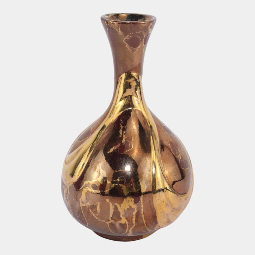 Elaine Knutson Studio Art Pottery Hand Made Ceramic Metallic Luster Bulbous Vase