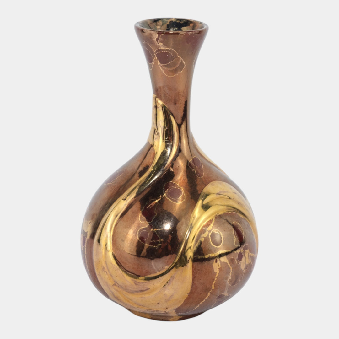 Elaine Knutson Studio Art Pottery Hand Made Ceramic Metallic Luster Bulbous Vase