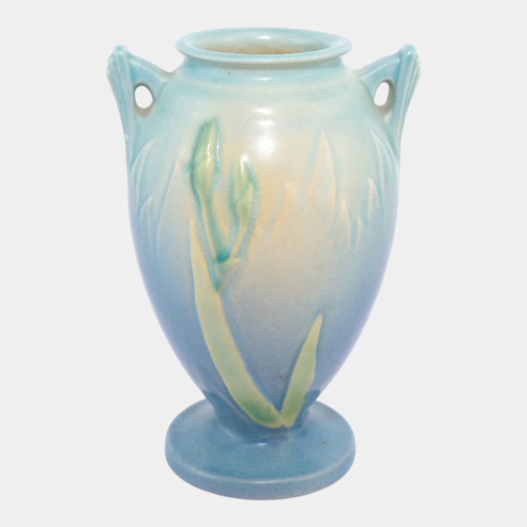 Roseville Iris Blue 1938 Vintage Art Deco Pottery Ceramic Vase 915-5