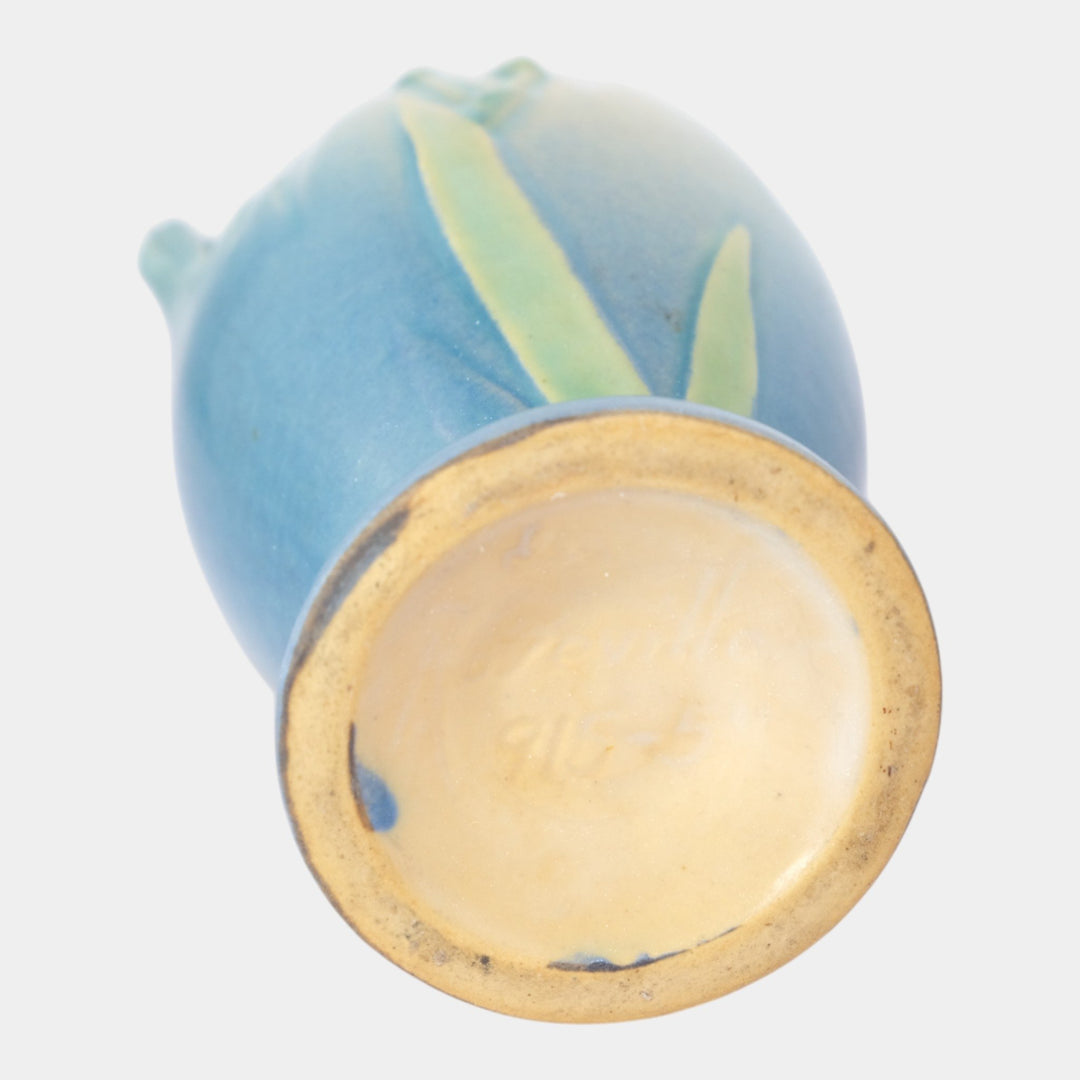 Roseville Iris Blue 1938 Vintage Art Deco Pottery Ceramic Vase 915-5