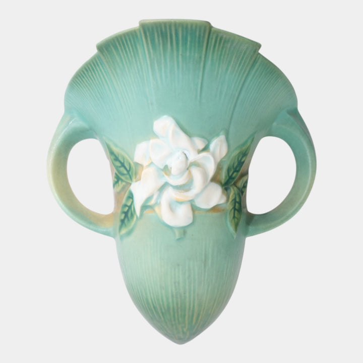 Roseville Gardenia Green 1950 Mid Century Modern Ceramic Wall Pocket 666-8