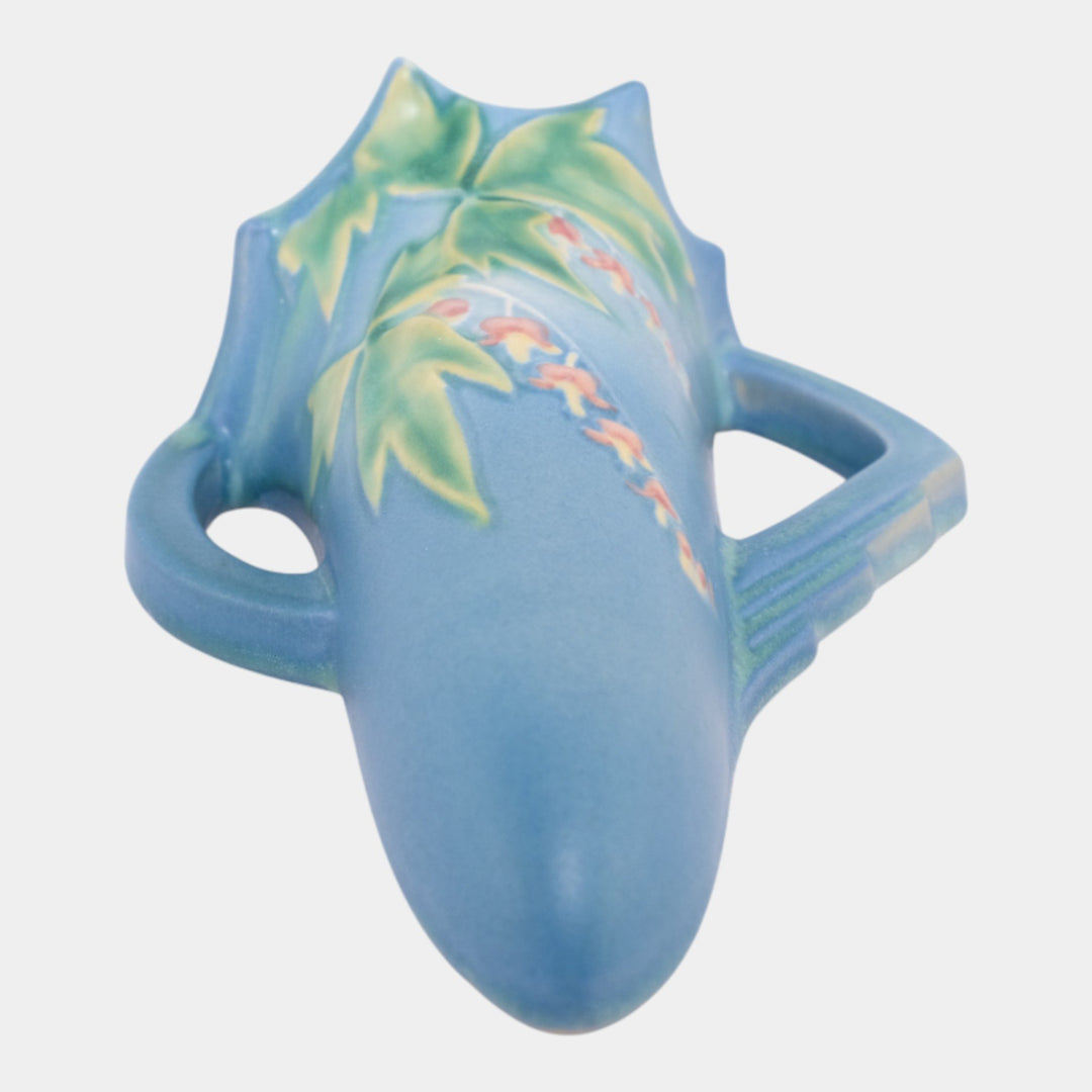 Roseville Bleeding Heart Blue Vintage Art Pottery Ceramic Wall Pocket 1287-8