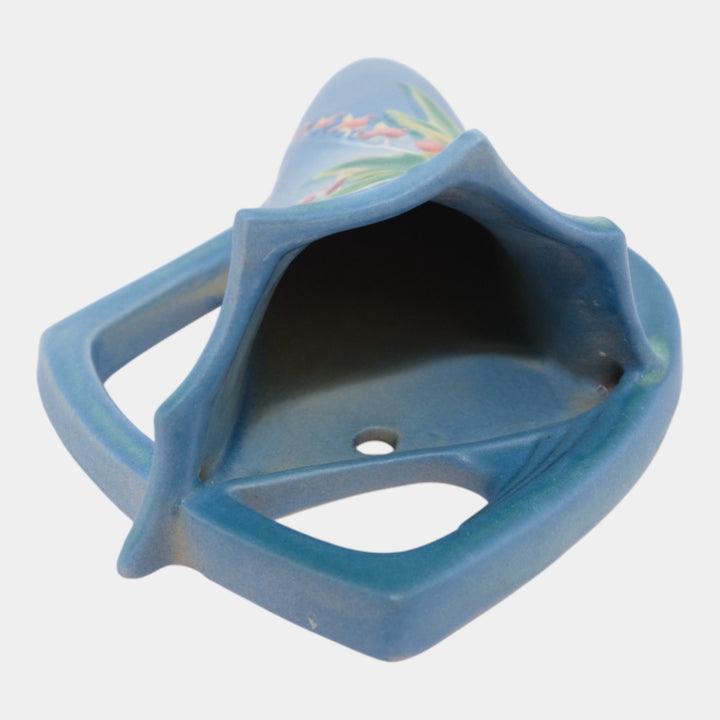 Roseville Bleeding Heart Blue Vintage Art Pottery Ceramic Wall Pocket 1287-8