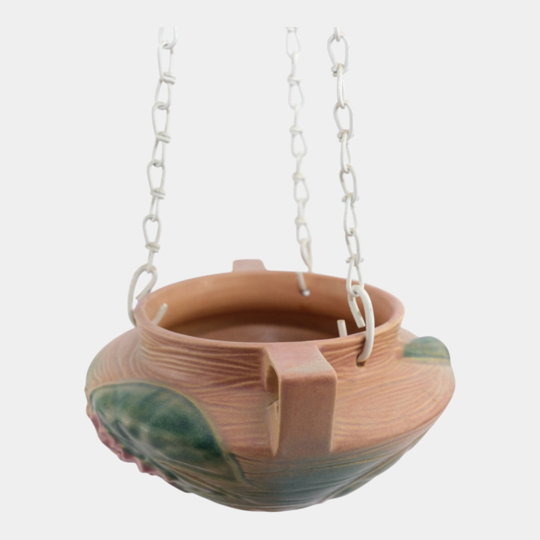 Roseville Water Lily Pink 1943 Art Deco Pottery Hanging Basket Planter 468-5