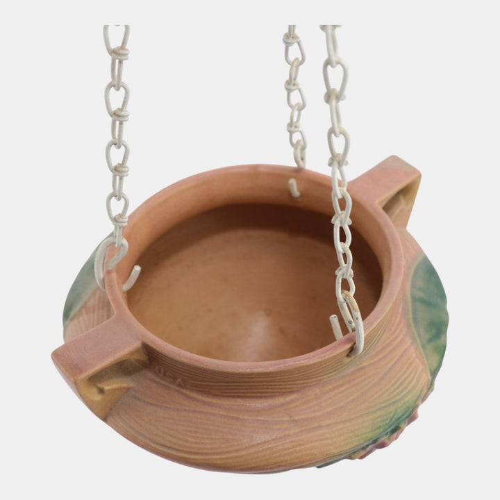 Roseville Water Lily Pink 1943 Art Deco Pottery Hanging Basket Planter 468-5