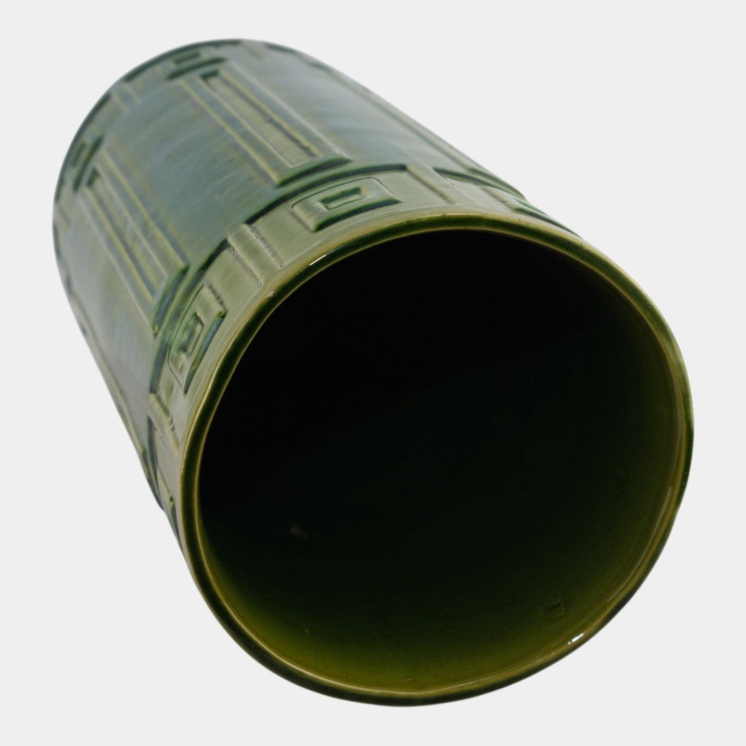 Roseville Blended Majolica Vintage Green Geometric Design Umbrella Stand 739