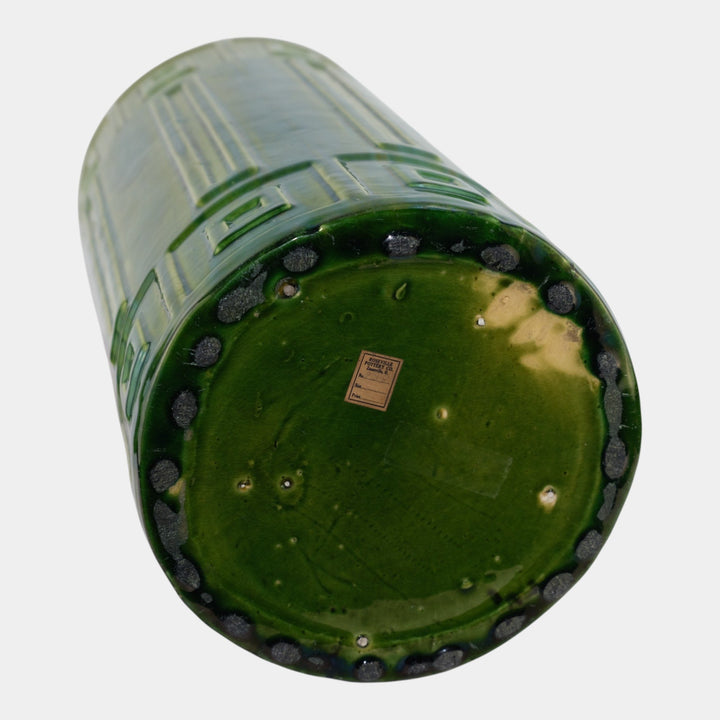 Roseville Blended Majolica Vintage Green Geometric Design Umbrella Stand 739