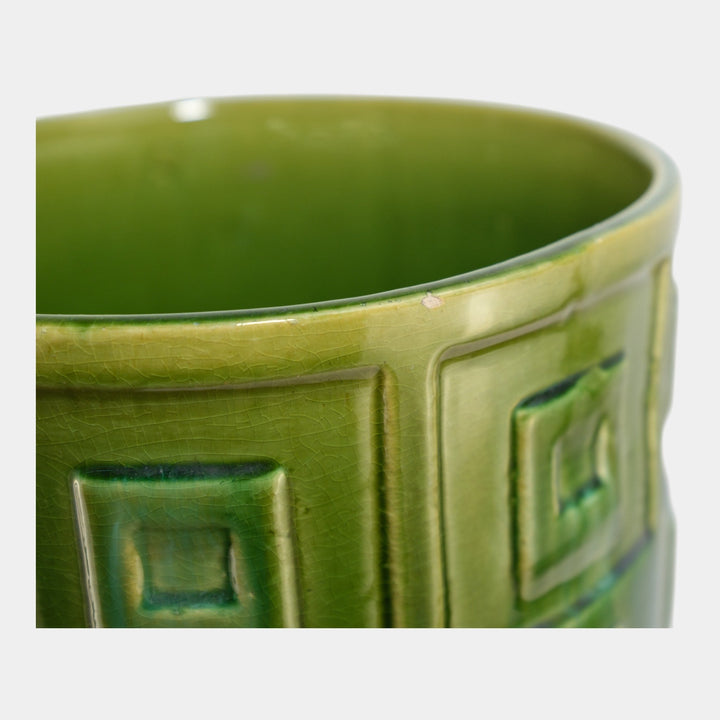 Roseville Blended Majolica Vintage Green Geometric Design Umbrella Stand 739