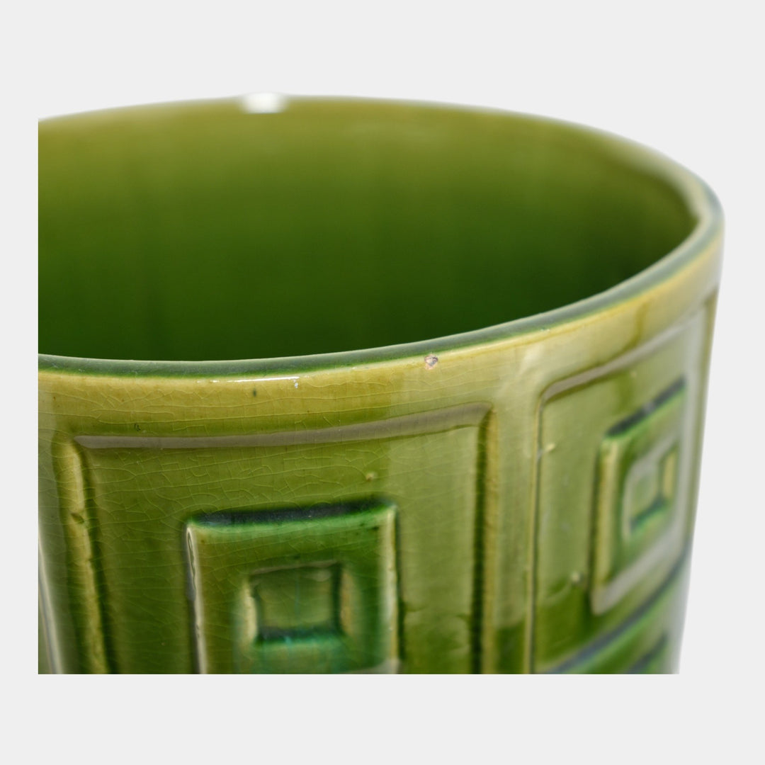 Roseville Blended Majolica Vintage Green Geometric Design Umbrella Stand 739