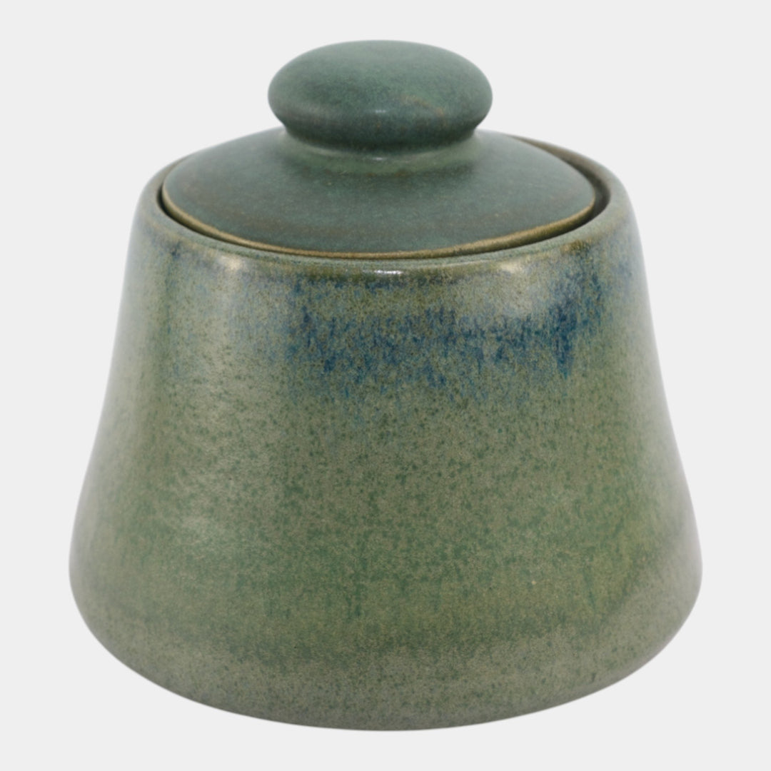 Fulper 1923 Arts And Crafts Pottery Matte Green And Blue Ceramic Lidded Humidor - Just Art Pottery