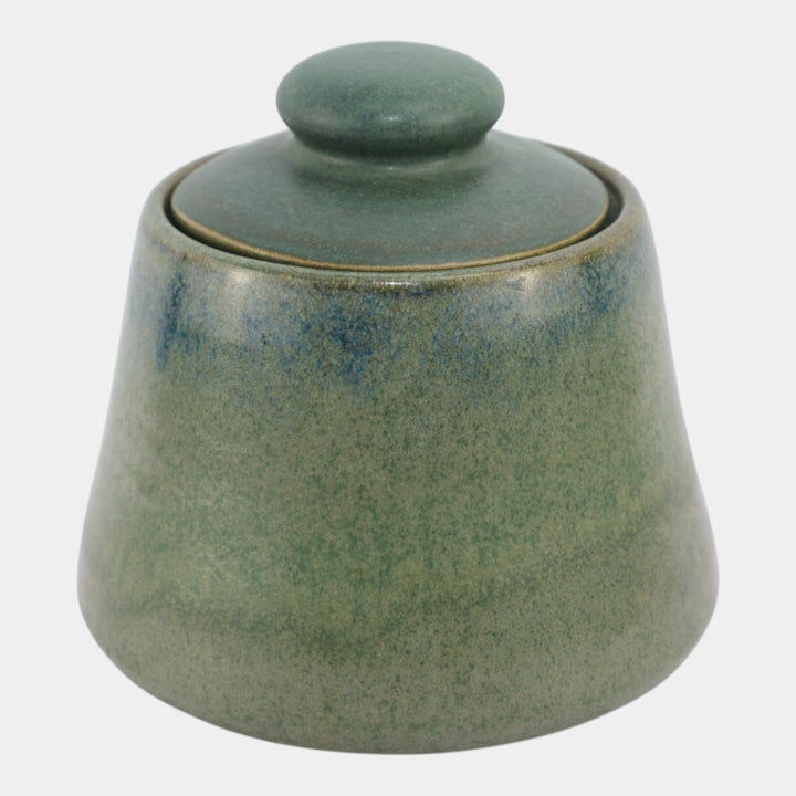 Fulper 1923 Arts And Crafts Pottery Matte Green And Blue Ceramic Lidded Humidor - Just Art Pottery