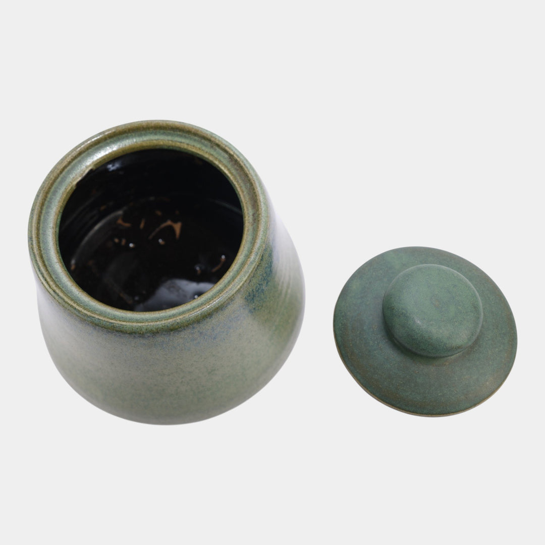 Fulper 1923 Arts And Crafts Pottery Matte Green And Blue Ceramic Lidded Humidor - Just Art Pottery