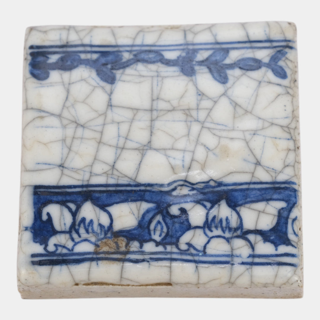 Dedham Pottery 1896-1928 Arts And Crafts Blue Magnolia Floral Border Tile - Just Art Pottery