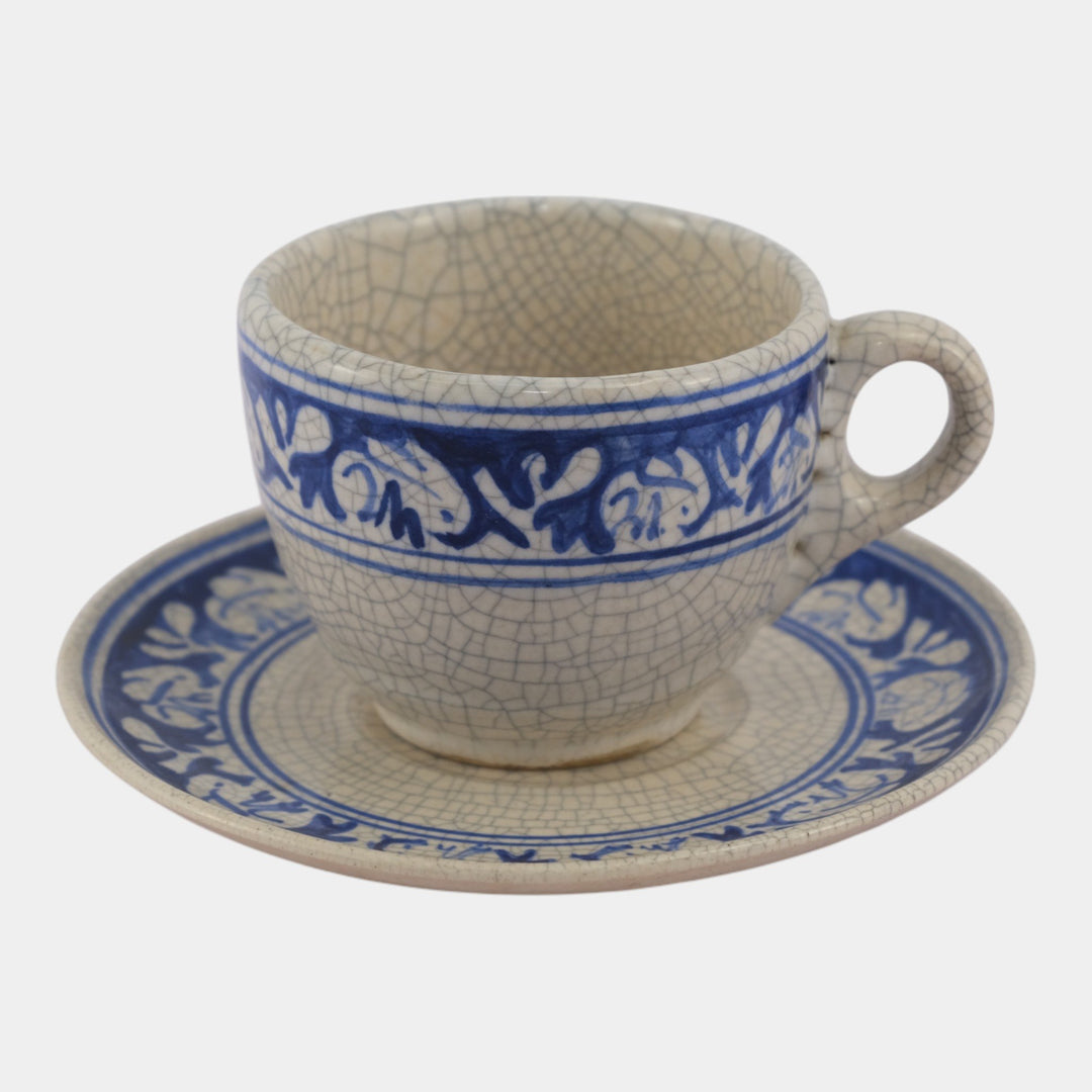 Dedham Pottery 1896-1928 Arts And Crafts Blue White Rabbit Cup and Saucer - Just Art Pottery