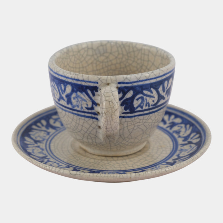 Dedham Pottery 1896-1928 Arts And Crafts Blue White Rabbit Cup and Saucer - Just Art Pottery