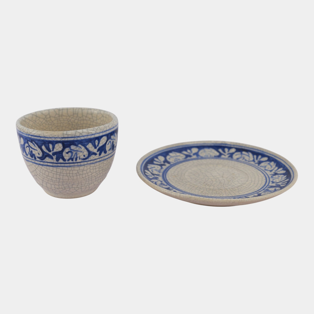 Dedham Pottery 1896-1928 Arts And Crafts Blue White Rabbit Cup and Saucer - Just Art Pottery