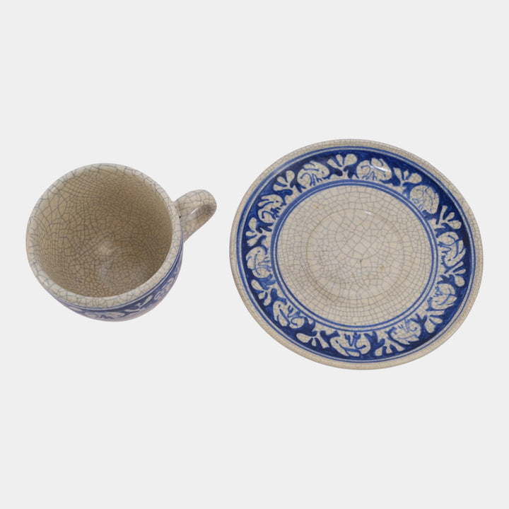 Dedham Pottery 1896-1928 Arts And Crafts Blue White Rabbit Cup and Saucer - Just Art Pottery