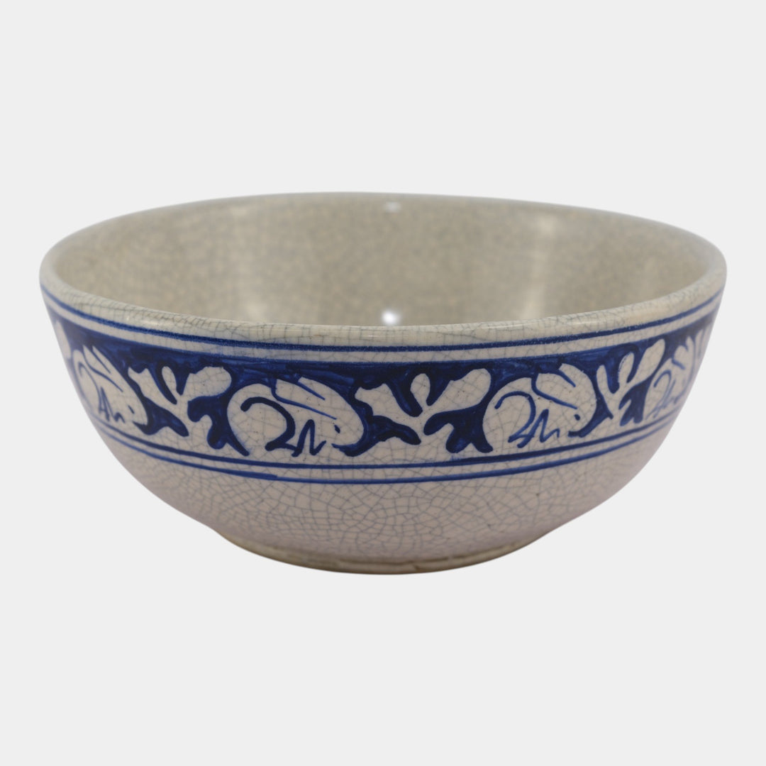 Dedham Pottery 1929-1943 Arts And Crafts Blue White Rabbit Large Ceramic Bowl - Just Art Pottery