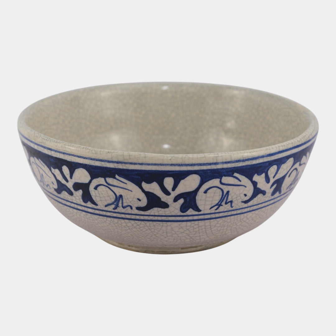 Dedham Pottery 1929-1943 Arts And Crafts Blue White Rabbit Large Ceramic Bowl - Just Art Pottery