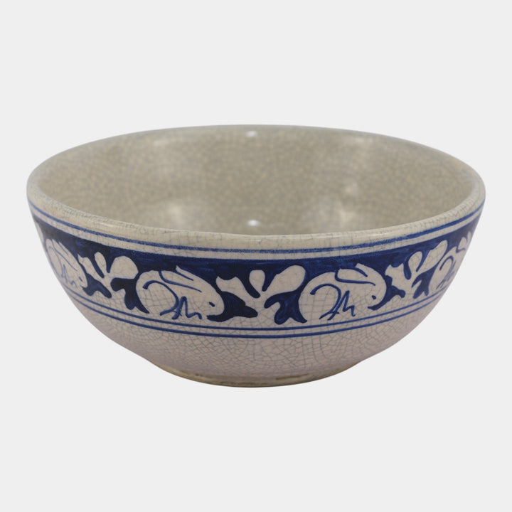 Dedham Pottery 1929-1943 Arts And Crafts Blue White Rabbit Large Ceramic Bowl - Just Art Pottery