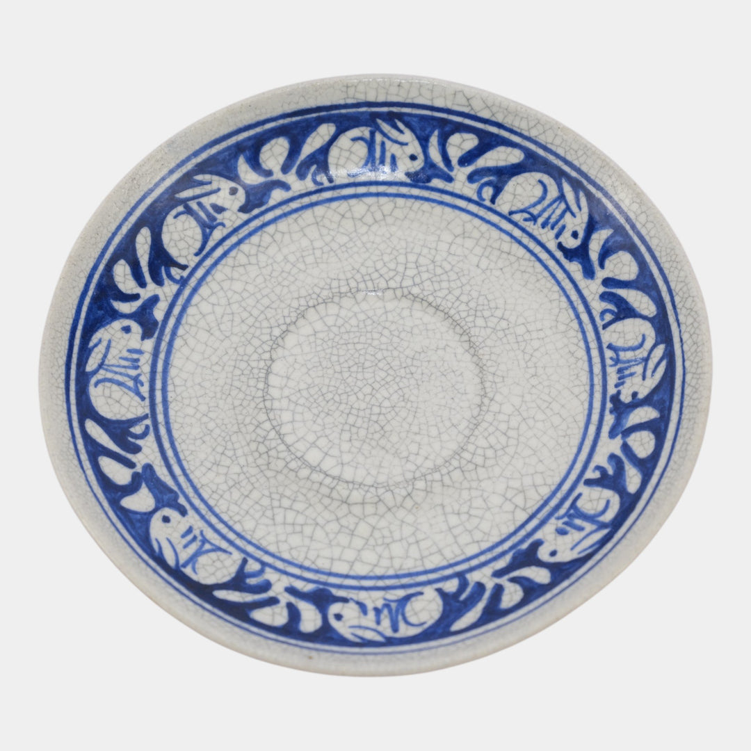 Dedham Pottery 1896-1928 Arts And Crafts Blue White Rabbit Ceramic Saucer Plate - Just Art Pottery