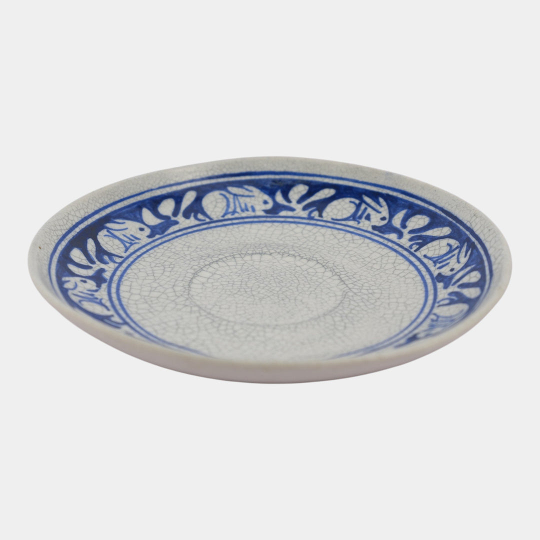 Dedham Pottery 1896-1928 Arts And Crafts Blue White Rabbit Ceramic Saucer Plate - Just Art Pottery