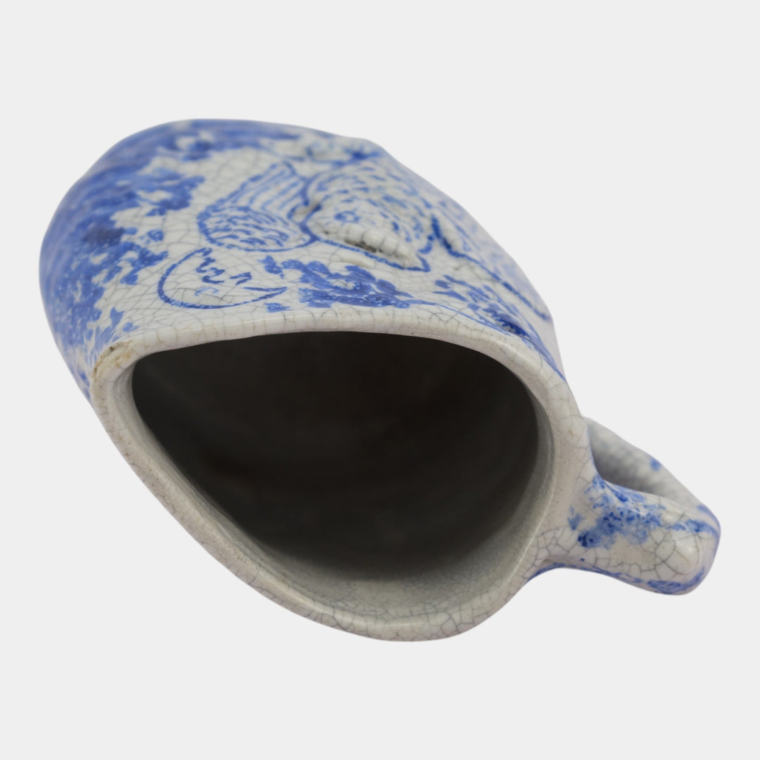 Dedham Pottery 1896-1928 Arts And Crafts Blue Day Night Rooster Owl Pitcher - Just Art Pottery