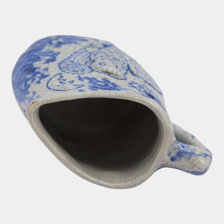 Dedham Pottery 1896-1928 Arts And Crafts Blue Day Night Rooster Owl Pitcher - Just Art Pottery