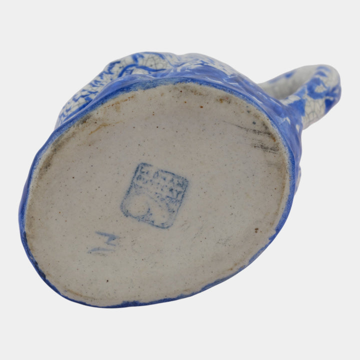 Dedham Pottery 1896-1928 Arts And Crafts Blue Day Night Rooster Owl Pitcher - Just Art Pottery