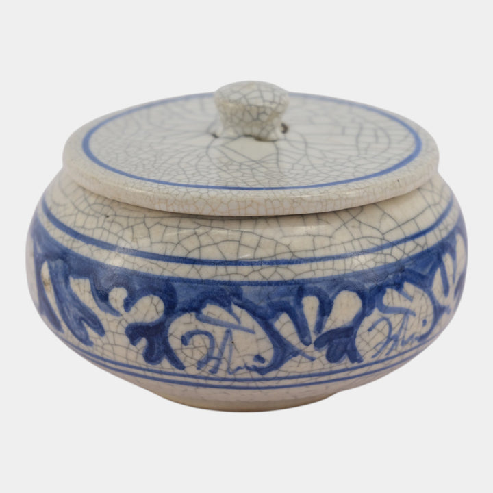 Dedham Pottery 1929-1943 Arts And Crafts Blue Rabbit Ceramic Lidded Sugar Bowl - Just Art Pottery