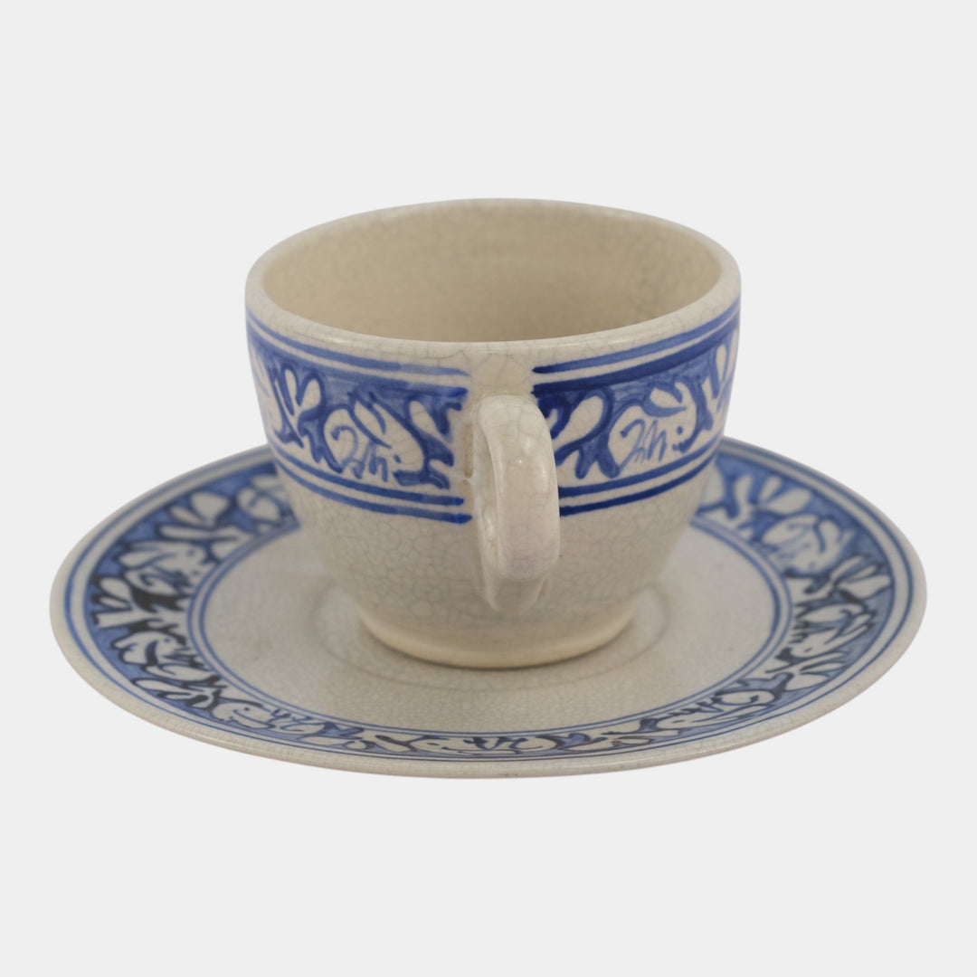 Dedham Pottery 1929-1943 Arts And Crafts Blue Rabbit Ceramic Cup and Saucer - Just Art Pottery