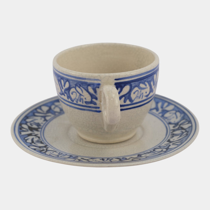 Dedham Pottery 1929-1943 Arts And Crafts Blue Rabbit Ceramic Cup and Saucer - Just Art Pottery