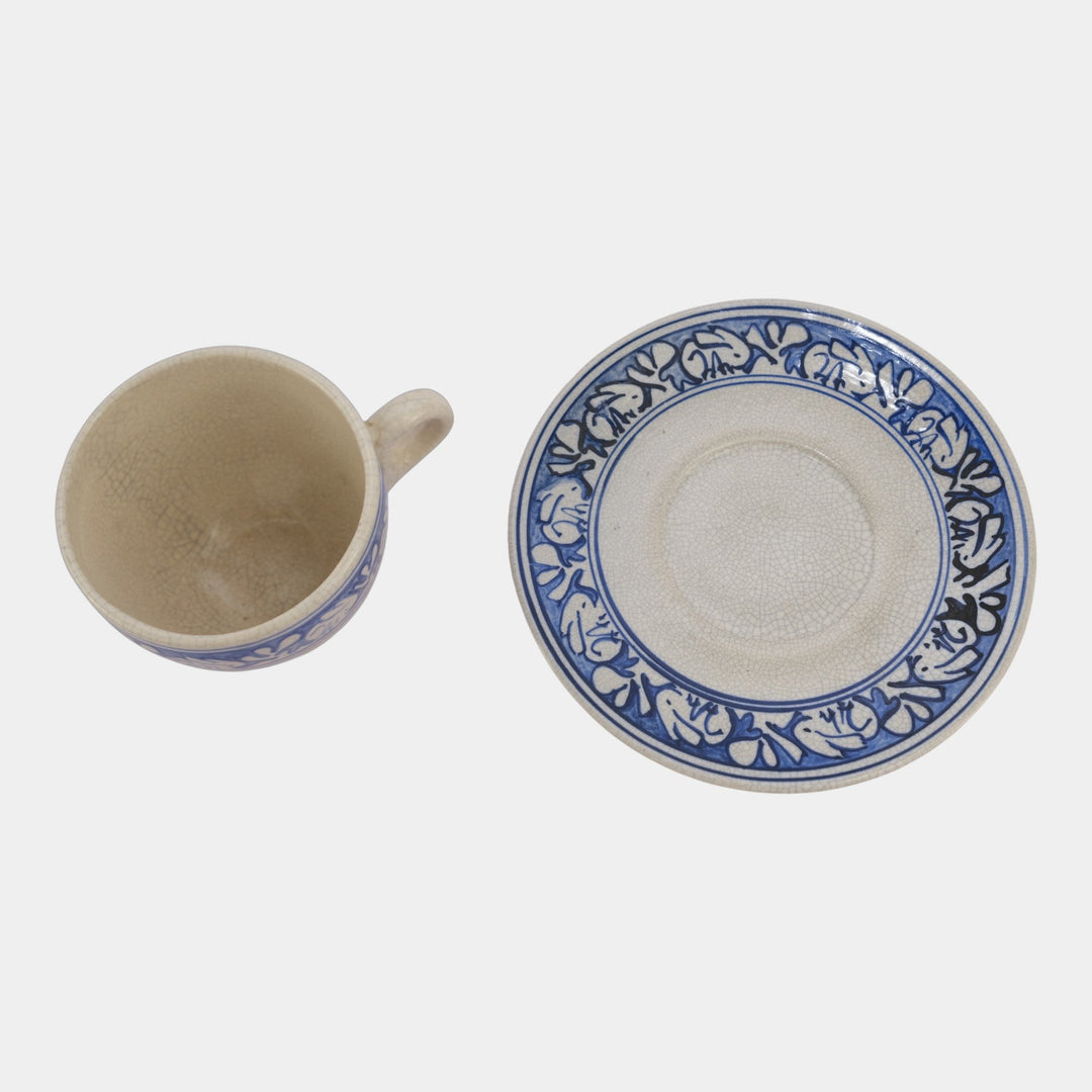 Dedham Pottery 1929-1943 Arts And Crafts Blue Rabbit Ceramic Cup and Saucer - Just Art Pottery
