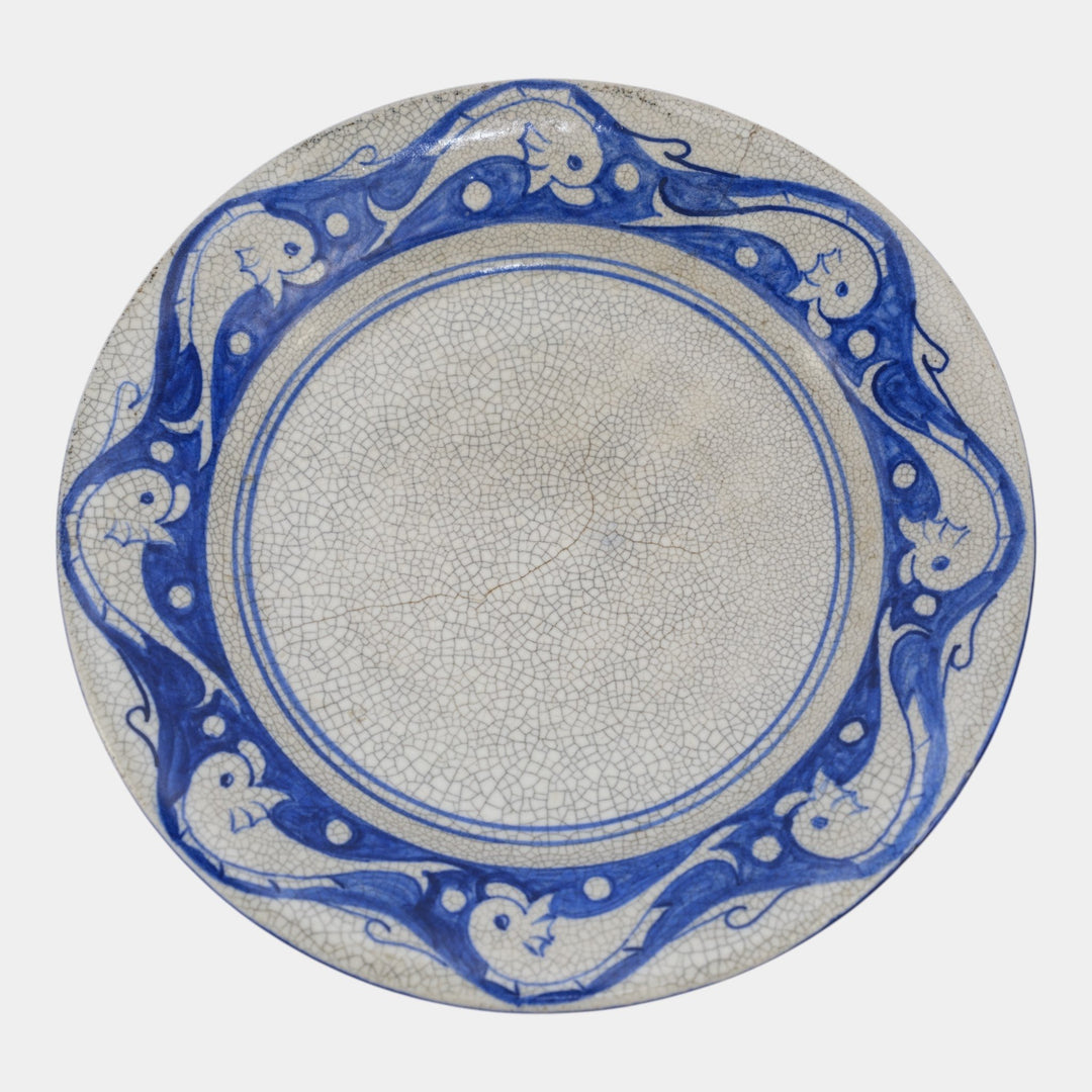 Dedham Pottery 1896-1928 Arts And Crafts Blue Dolphin Pattern Ceramic Plate - Just Art Pottery