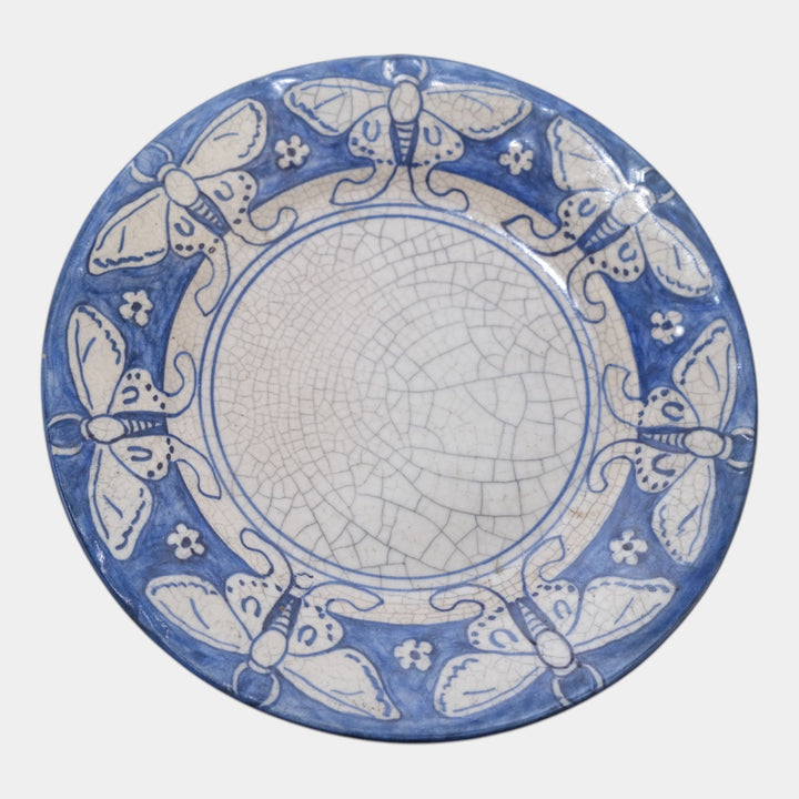 Dedham Pottery 1896-1928 Arts And Crafts Pottery Blue Luna Moth Ceramic Plate - Just Art Pottery